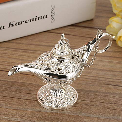Weiyiroty Wunschlampe, Genie-Lampe, Aladdin-Metalllampe im Retro-Stil, Legende für die Aufbewahrung von Schmuck für die Inneneinrichtung(Silver) thumbnail