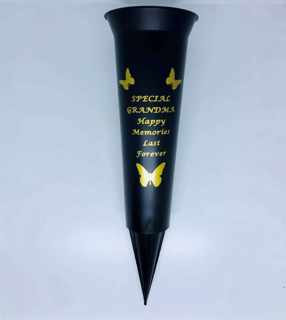 In Loving Memory Verse Graveside Memorial Grave Spiked Flower Vase (Grandma, Black & Gold)
