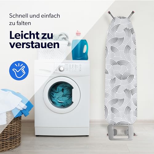 KADAX Bügelbrett 114x34cm Bügelfläche, Klappbares Dampfbügelbrett mit Metallgitter, Bügeleisenablage & 5mm Polsterung, höhenverstellbar, mit Antirutschfüßen, Made in EU (Grau) – Bild 4