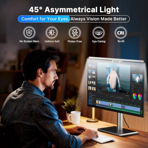 Image of Syrinx Monitor Light Bar for Home Office & Gaming, Eye-Caring Computer Monitor Lamp, No Glare Screen Light, CRI95+, Stepless Brightness & Color Temp Adjustment, USB Powered, for Flat & Curved Monitors