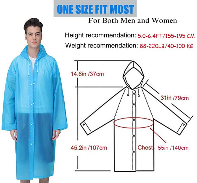 GUKOY Regenponchos für Erwachsene, wiederverwendbar, 2er-Pack, Regenmäntel Notfall für Frauen Männer mit Kapuze und Kordelzug, blau+blau