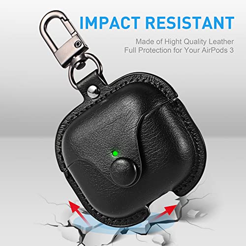 Airpods 3 Case Leather, Maxjoy For Airpods 3Rd Case Cover 2021 Airpod Gen 3 Protective Cover With Keychain Compatible With Apple Airpods Generation 3Rd 2021 (Front Led Visible), Black #TOP2