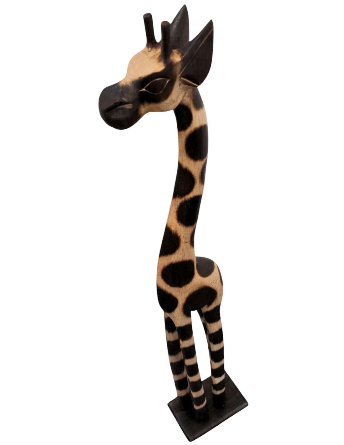 Artisanal Statua giraffa in piedi 100 cm in legno, decorazione africana.