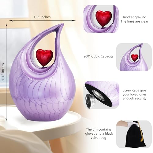 M MEILINXU Purple Urns for Ashes, Burial or Cremation, Red Heart, Full Size by M MEILINXU - Used condition - Image 2