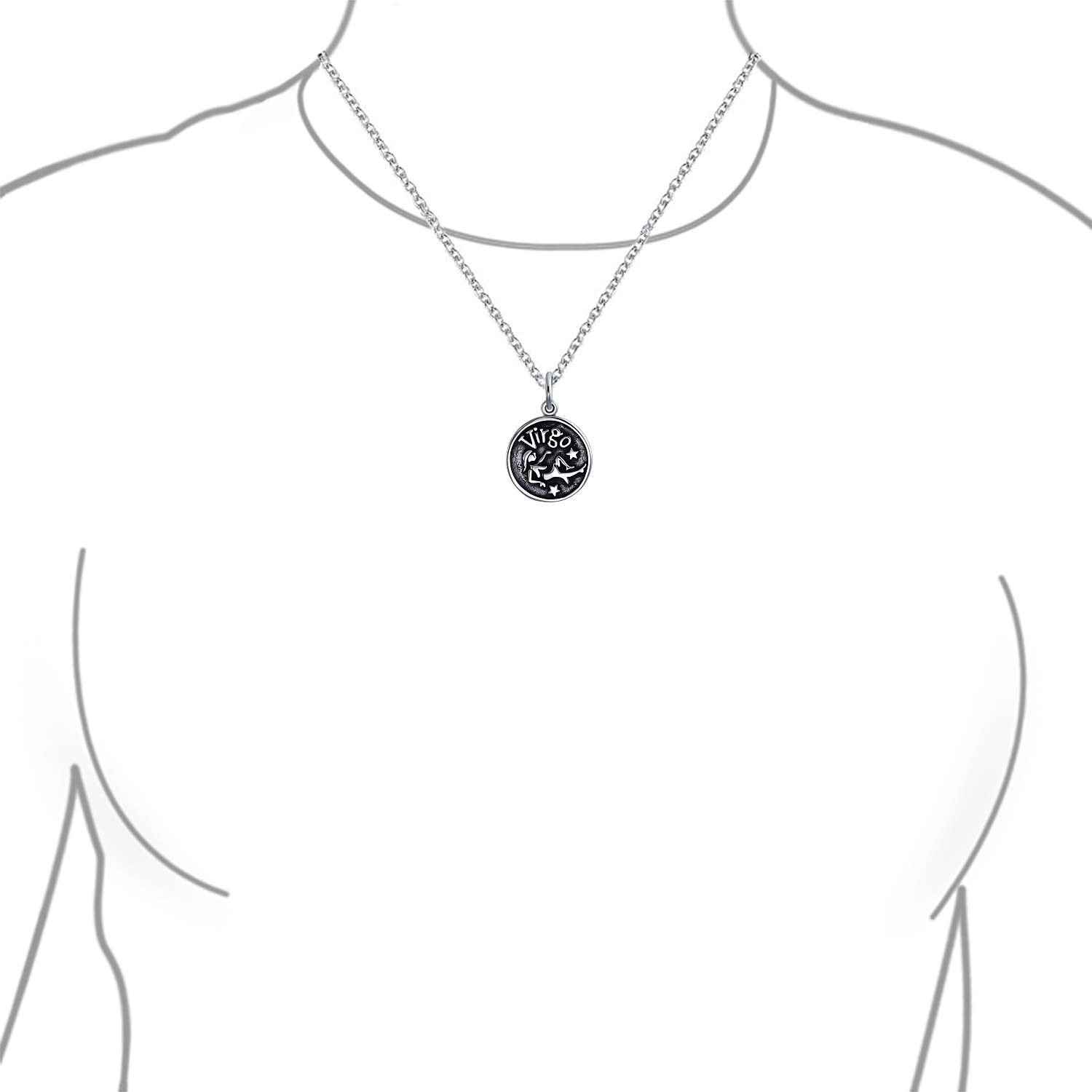 Bling Jewelry Personalizar Astrología Constelación Celestial Horóscopo Disco Medallón Colgante Zodiaco Collar Para Mujer Oxidado Plata De Ley