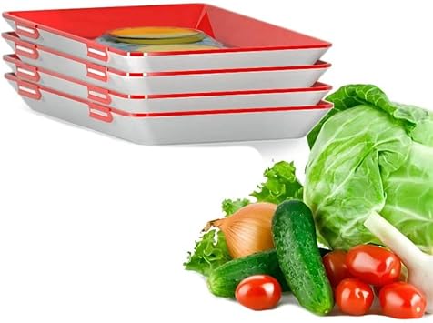 Food Preservation Tray, Food Plastic Preservation Tray Stackable and Reusable Food Fresh Trays Save Space Food Storage for Food Preservation, 4 Pack