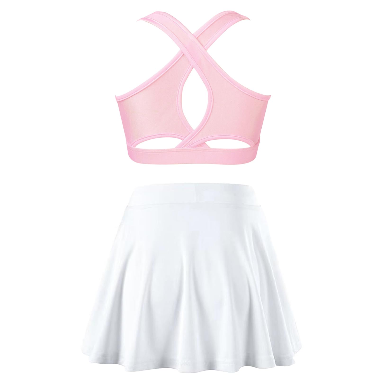JEATHA Mädchen Tennis Golf Anzug Ärmellos Crop Top Bauchfrei Yoga Fitness Oberteil Sportskort Tennisrock Sportkleidung