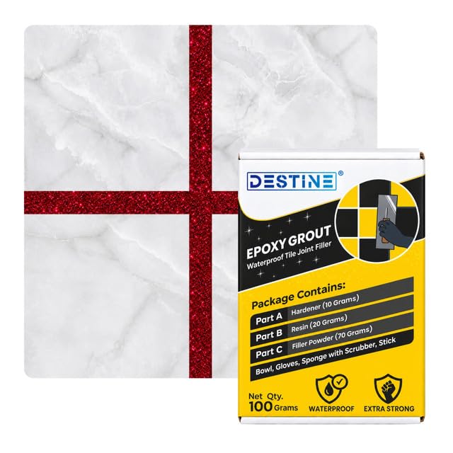 Image of DESTINE Epoxy Grout for Tiles (110 Colours)(100 g), Waterproof Joint Filler, Crack Filler, Tiles Gap Filler, Stain Free, Acid & Chemical Resistance Epoxy Grout (Luxury [Wine Glitter])