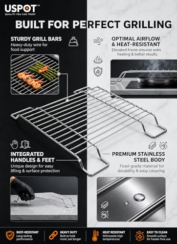 Image of USPOT Grill Jali for Induction & Gas Stove Stainless Steel Heat Diffuser - Universal Cooktop Infrared Grill Stand - Heavy-Duty Heat Diffuser Plate for Roti, Chapati & BBQ