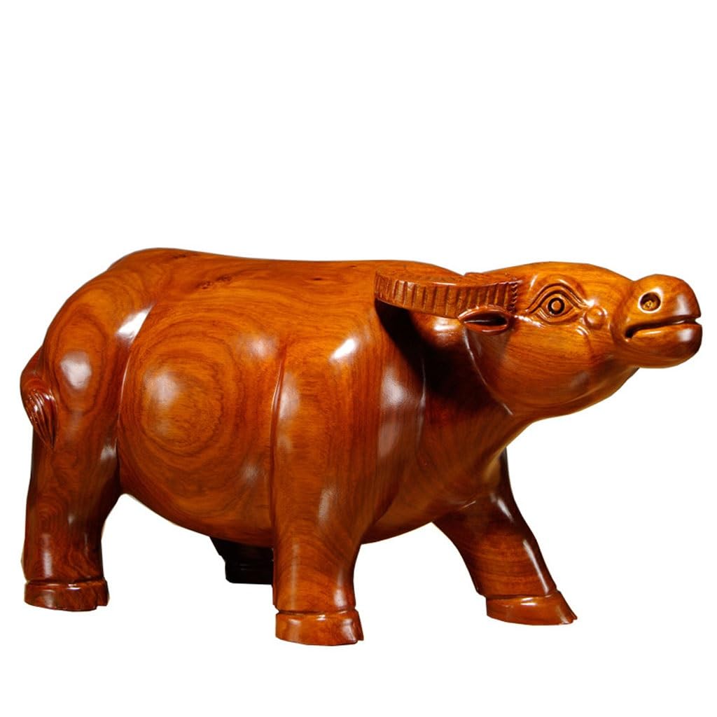 ATREDESES Office Decor Wooden Cow Ornament Cow Solid Wood Carving Crafts Home Living Room Wine Cooler TV Cabinet Decorations Home Decor(14.96in)