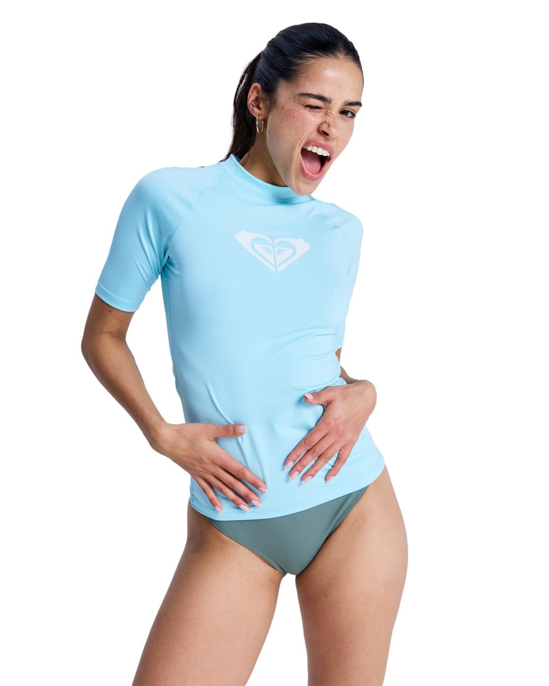 Roxy Short Sleeve Rash Vest WHOLE HEARTED SS Womens Green