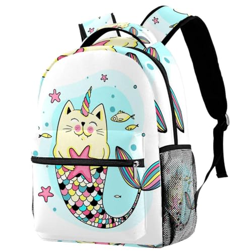 Sac à dos d'école et de voyage pour ados style chat sirène