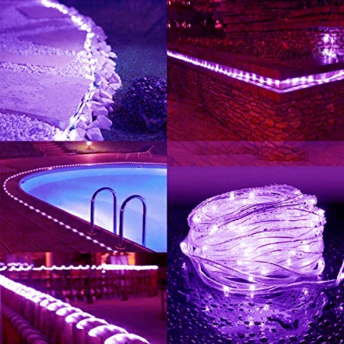 Zewnętrzne solarne lampki linowe 240 LED, wodoodporne, 26 m, drut miedziany, łańcuch świetlny z pilotem i timerem, do ogrodu, na drzewo, wesele, przyjęcie, dekoracja bożonarodzeniowa, fioletowe