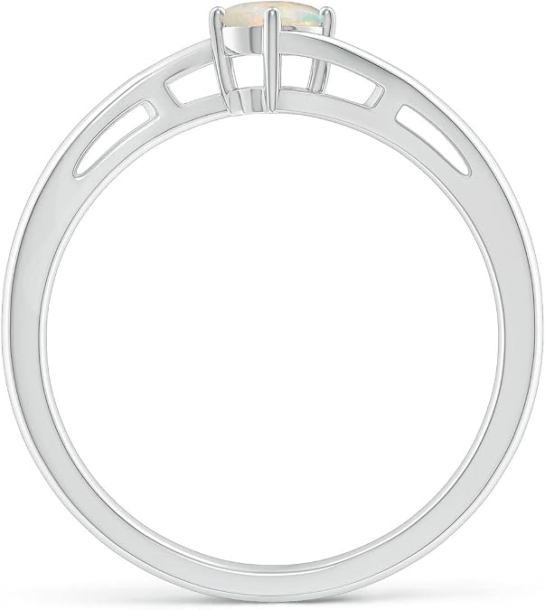 Angara Natural Opal Ring for Women | Classic Round Opal Solitaire Bypass Ring in 14K Solid Gold/Sterling Silver/Platinum