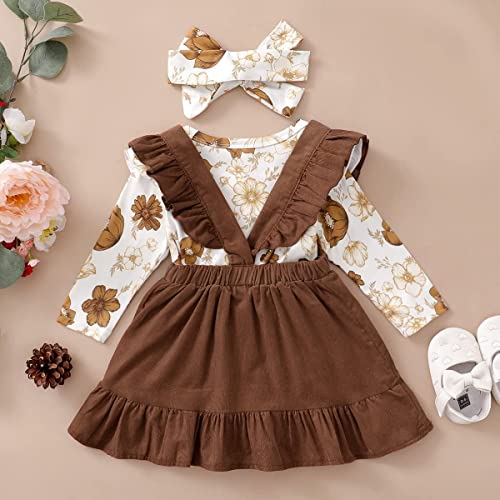 Patpat Newborn Infant Baby Girl Clothes Outfit Long Sleeve Romper Top Overall Dress Suspender Skirt Set For 9-12 Months #TOP1