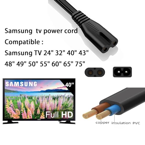 Image of 10FT Longer TV Power Cord Replacement for Samsung TV 24 inch 32 inch 40 inch 43 inch 48 inch 49 inch 50 inch 55 inch 60 inch 65 inch 75 inch, UN40 UN43 UN48 Charger Cable, 90 Degree Angled 18AWG 2-Prong to L-Shaped C7 Samsung Power Cord
