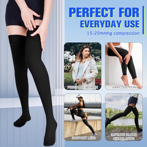 Image of 15-20 mmHg Compression Stockings for Women & Men, Thigh High Compression Socks Medical Graduated Compression Support for Edema, Varicose Veins