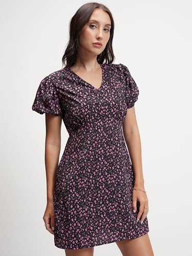 Image of Tokyo Talkies Women's Dresses for Women | Floral Print | Short Smocked Dress | Puff Sleeves | Elegant & Trendy