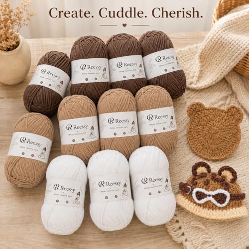 Image of Skinny Chenille Yarn for Crocheting - 12 Pack Soft Matte Fine Chenille, 50g /158yd Each (1896yd Total), CYC #2 Baby Blanket Yarn for Plush Toys, Blankets & Large Projects(Brown Mix)
