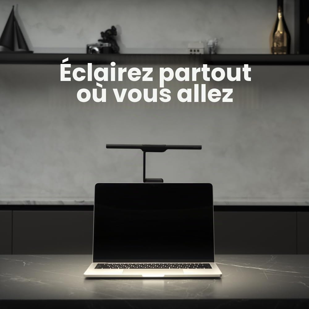 BenQ LaptopBar Lampe de bureau LED pour l'ordinateur portable.Deux Modes d'Éclairage,Gradation Automatique et Facilement transportable Noir
