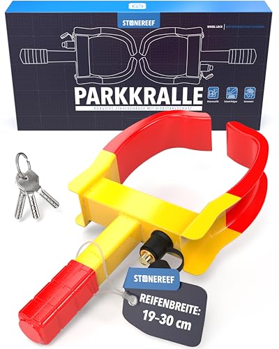 Parkkralle für PKW & Anhänger Clamp mit Sicherheits-Schloss & 3 Schlüsseln Radkralle & Reifenkralle für Auto Wohnmobil & Caravan Felgenschonend Für Reifenbreite 1930 cm Aus Stahl