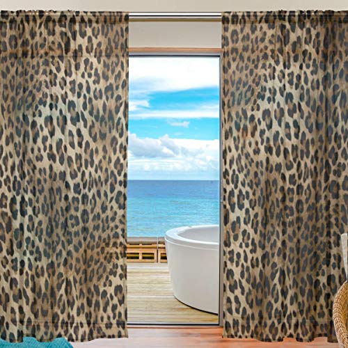 AUUXVA Sheer Curtains Animal Leopard Print Pattern Window Voile Curtain Drapes for Living Room Bedroom Kitchen Home Decor 55x84 inches 2 Panels