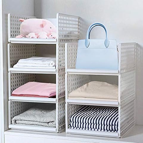 Wardrobe Storage Box ,4-Pack Plastic Wardrobe Organizer Stackable Detachable Baskets Closet Containers Bin Cubes Organiser, Home Office Bedroom Laundry Fold Pull Out Drawer Dividers for Clothes,Toys Cover