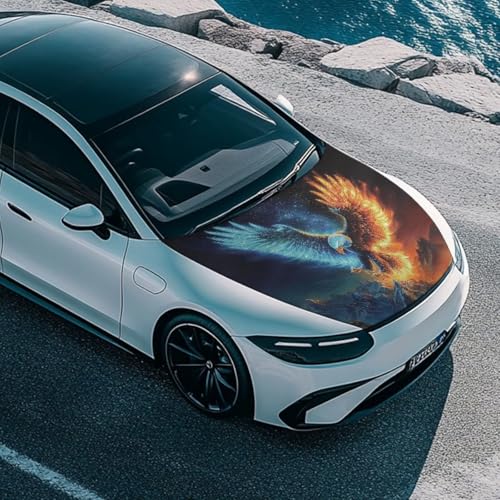 Image of Cool Bald Eagle Print Car Hood Cover Protector Stretchable Auto Hood Wraps Auto Banner Snowproof Automotive Exterior Accessories for Compact Sedan SUV Truck