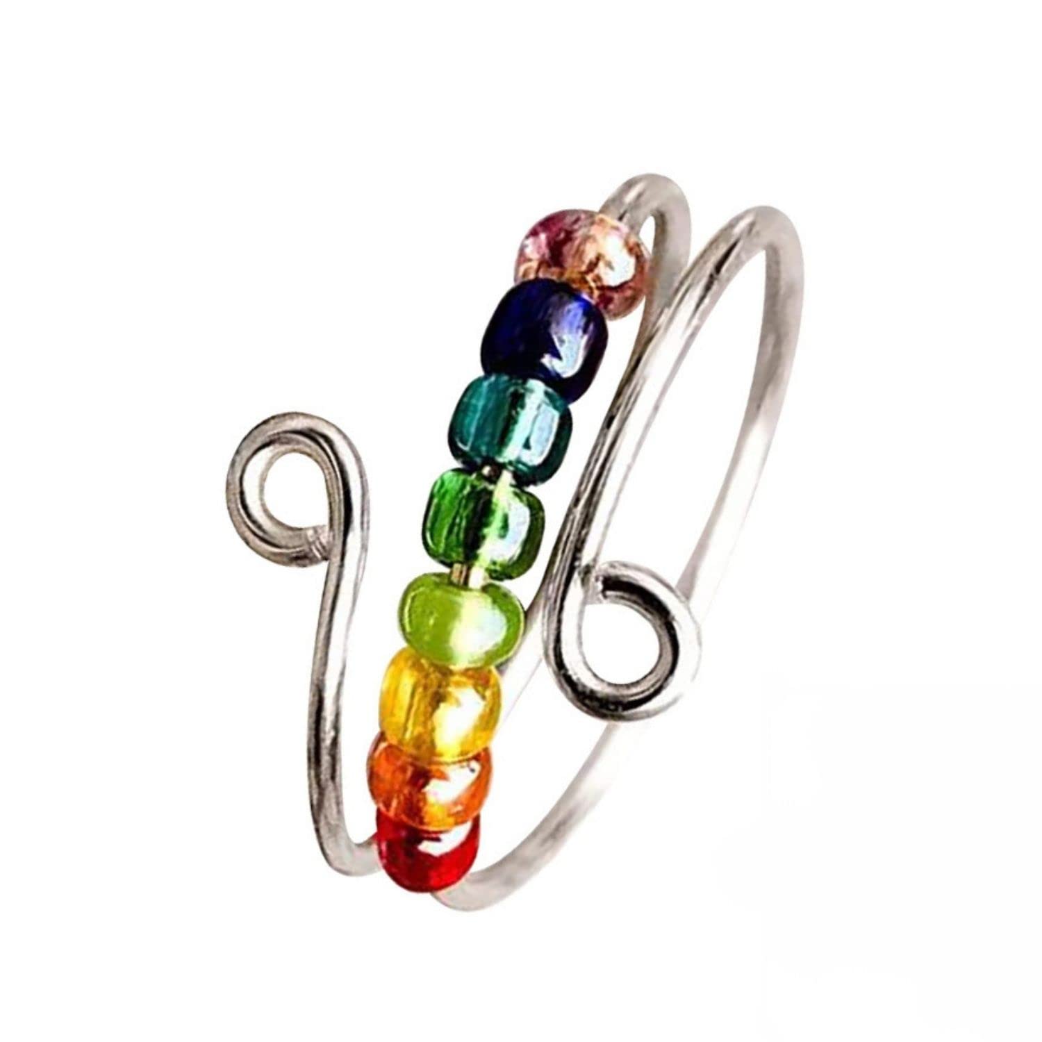 Caiyao Handmade Gold Silver Anxiety Relief Rings To My Daughter Fidget Ring Beads Adjustable Spinner Rings for Women Girls