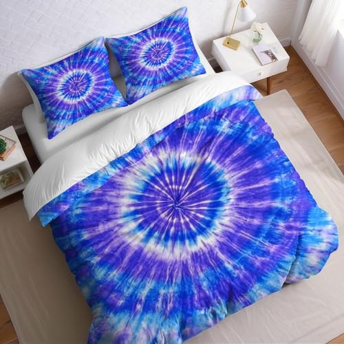Funda nórdica Cama 150 Azul Funda edredón 220x220 cm Teñido Anudado en Espiral Microfibra Suave con 2 Fundas de Almohada 50x75 cm para Dormitorio Adulto y Juvenil