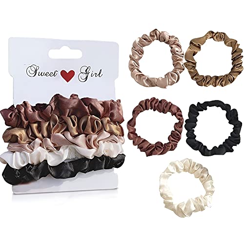 Image of SANNIDHI 5 Pcs Silk Satin Hair Scrunchies, Elastic Ponytail Bands, 5 Colors