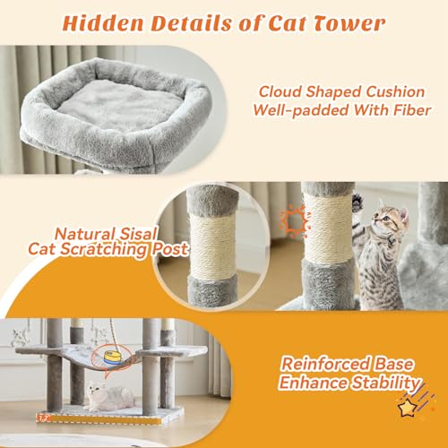 Large 66 Inch Cat Tree Tower with Sisal Scratching Post - Image 3