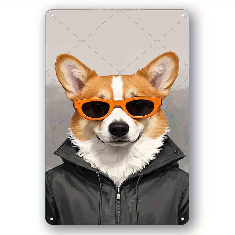 peiyeety Vintage Funny Tin SignsAnimal Corgi Home Novelty Metal Signs Bedroom 8x12 Inch Retro Parlor Courtyard Wall Decor