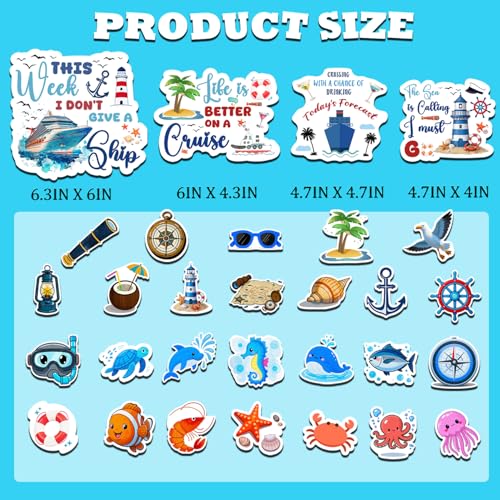 Image of 30PCS Cruise Door Magnets Decorations, Large Nautical Reusable Magnetic Stickers for Cruise Ship Cabin, Fridge, Car, Locker, Funny Carnival & Beach Party Supplies