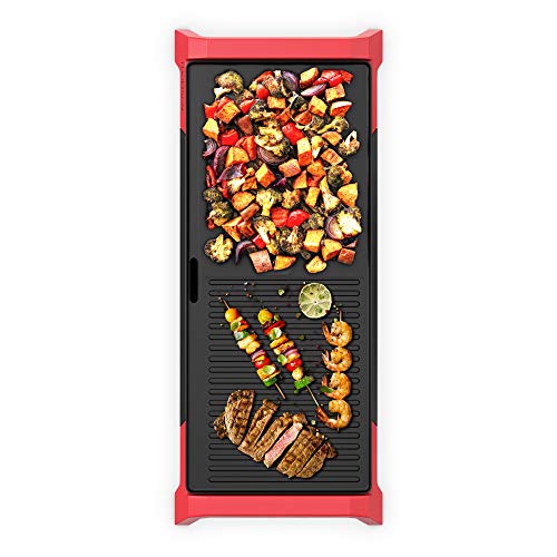 2-in-1 Tischgrill elektrisch (60 x 25 cm) - Elektrogrill für Balkon, Garten, Indoor, Plancha Grill & extra Grillfläche, mit Auffangbehälter &