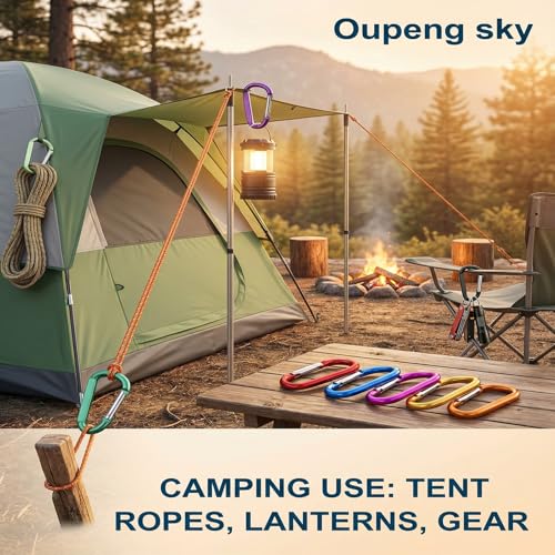 Image of 12PCS Carabiner Keychain Clip - 3 inch Aluminum Caribeener Key Clip,D Ring Shape Nonlocking Carabeaner Hook Buckle,Multi-Function Spring Snap Key Clips Tool for Home,Camping,Hiking,Traveling,Backpack