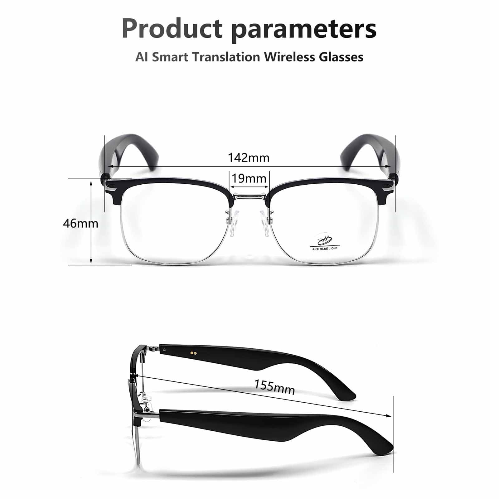 Gafas De Traducción Inteligente Con IA: Compatible Con Más De 100 Idiomas, Traducción Instantánea Bidireccional, Gafas De Traducción Con Protección Contra La Luz Azul Y Audio Panorámico De 360°.