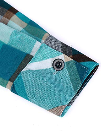 Djt Women's Roll Up Long Sleeve Button Down Plaid Shirt Medium Turquoise #TOP4