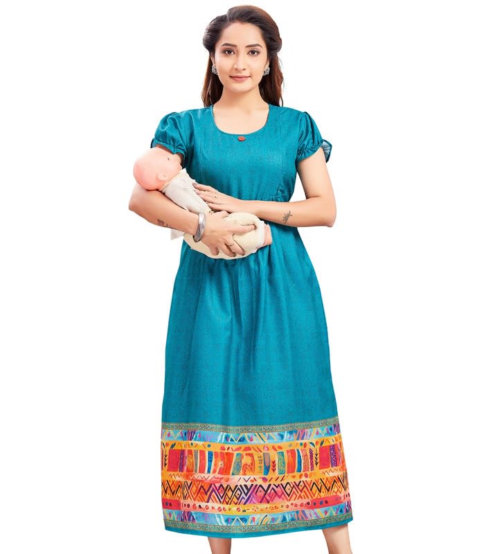 Image of RITIJYA Feeding Kurtis for Women with Zip | Maternity Gown Pregnancy Dress for Nursing Mothers | Viscose Rayon | Stylish & Comfortable | S to 4XL | Maternity Wear Feeding Dress Tops