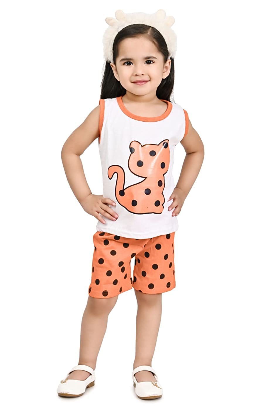 Pariza - Soft Cotton Sleeveless Tshirt and Half Pant Shorts Set | Tees and Short 100% Cotton Clothing Set(Orange-White)