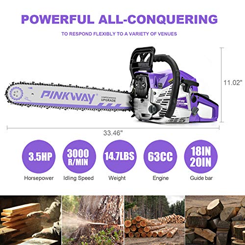 PINKWAY 2-Cycle 63CC Chainsaw Saw Gas Powered 20
