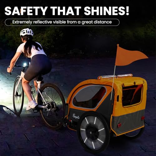 Image of Sepnine Kids Bike Trailer, 2 in1 Canopy Carrier Converts to Pushcart Suitable for 1 to 2 Toddlers, Kids, Quick Attach to Bike, Foldable, with 5-Point Harness and Storage Bags