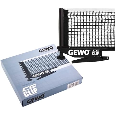 GEWO CS Clip Table Tennis Net - Robust Table Tennis Net for Table Tennis Table - Metal Set for Clamping with Height Adjustment Screw and Durable Mesh Structure, Black, 183 cm Long Cover