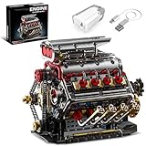 BseSparklion V8 Engine Model Kit That Runs, 8-Cylinder Car Engine Building Set with Rechargeable Motor, Compatible with Lego for Adults, STEM Engineering Construction Toy for Teens Boys (1176 PCS)