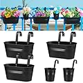 JFMAMJ 5 Pcs Hanging Planter Railing Planter Box Metal Iron Window Boxes Planters for Outdoor Plants Balcony Planter Fence Planters with Detachable Hooks for Herb Garden Planter Outdoor(Matte Black)