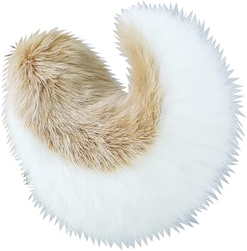 Brown White Dog Tail Faux Fur Fox Wolf Animals Tail Furry Fursuit Costume Accessories for Halloween Party