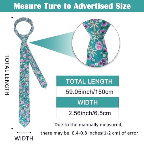 Image of Mantieqingway Men Skinny Tie Cotton Floral Necktie for Wedding Groomsmen Tie
