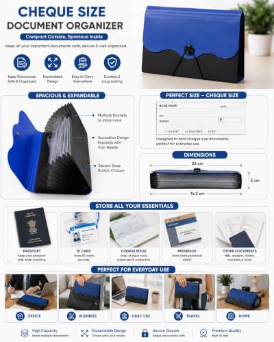Image of Expanding Cheque Book Holder Case, 12 Pocket Multi Passbook Holder /Bill Folder /Passport /Memo Cards /Cash Storage Pouch Organizer with Elastic Swing (Color May Very) (Pack of 5)