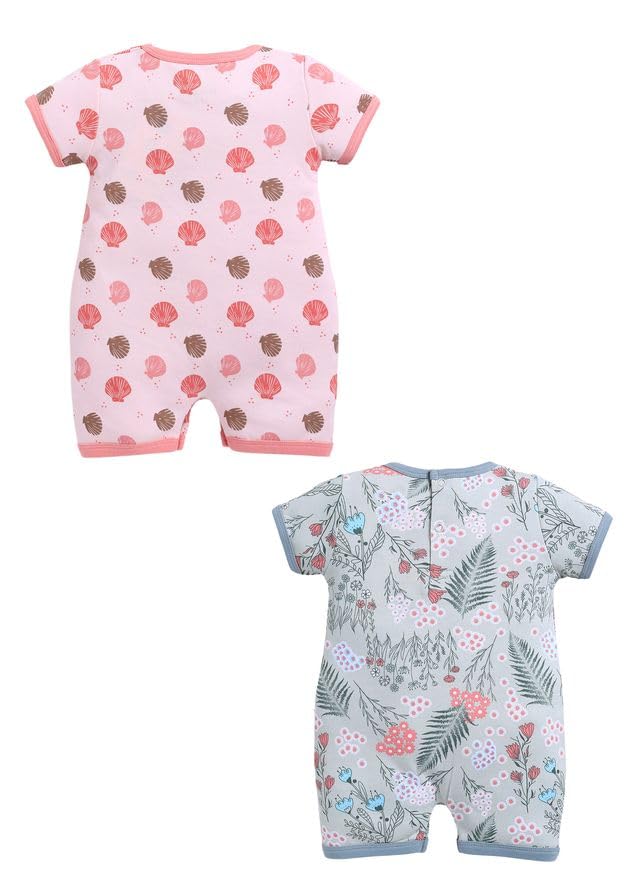 Image of BABY GO Cotton Printed New Born Baby Romper Jumpsuit Bodysuit Pack of 2 | Short Sleeve Sleepsuit | Nightwear | Summer Wear for Infants, Baby Boys and Baby Girls