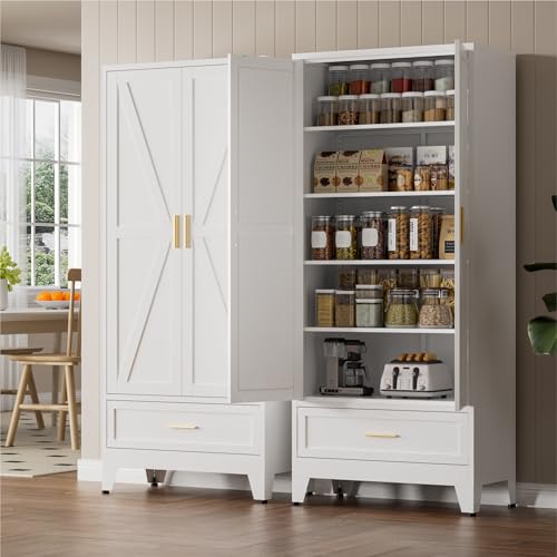 Image of LCAOPC 71 inch Tall Metal Pantry Storage Cabinet with Drawer and Adjustable Shelves, Freestanding Kitchen Cupboard Storage Cabinet for Kitchen,Dining Room, Living Room, White